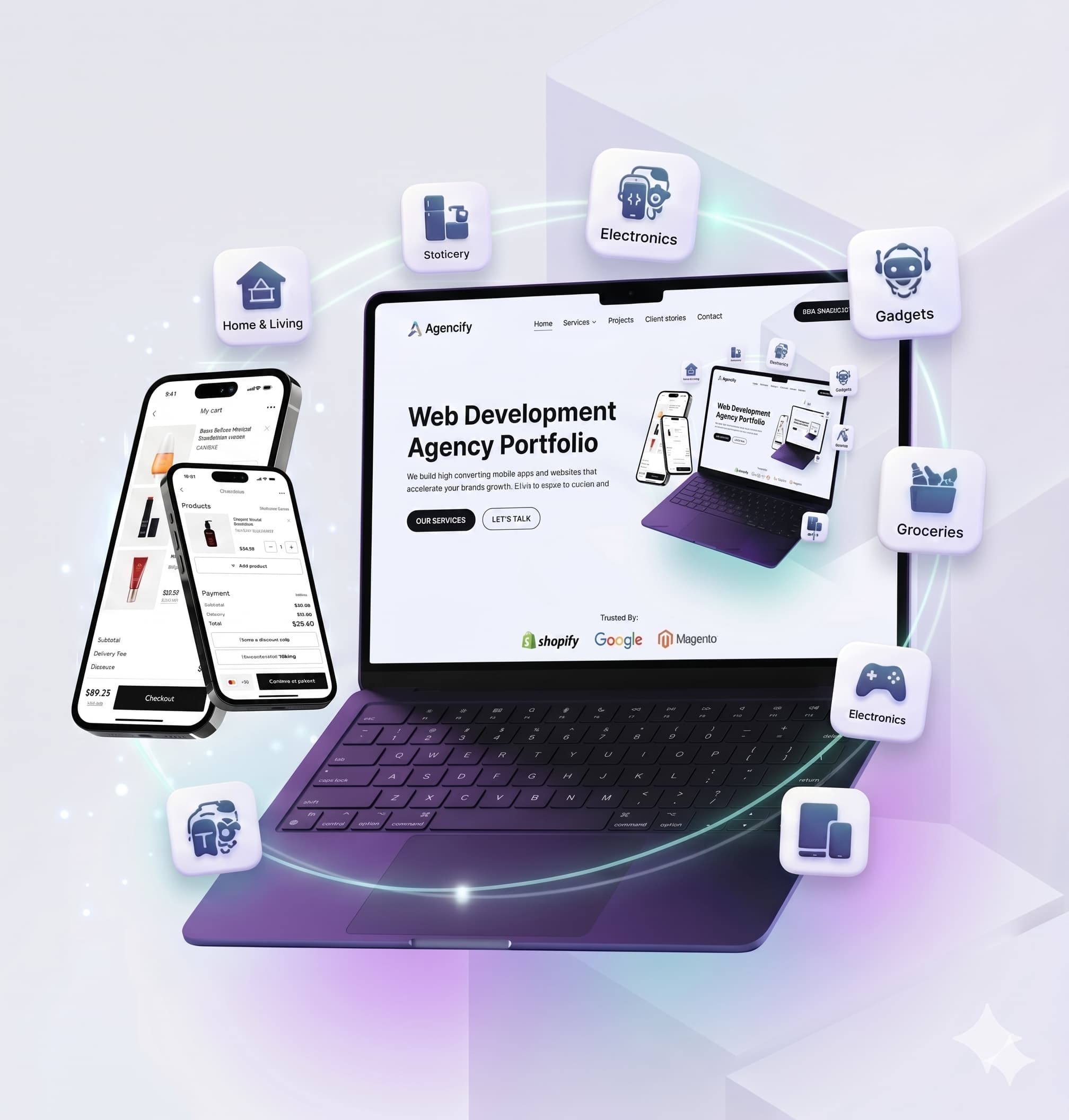 Laptop and phone mockups representing web and mobile builds by B-Techspires